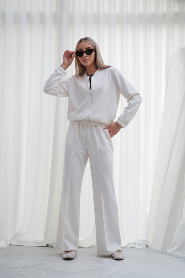 Luksusowy Komplet Damski Masełko Bluza Rozpinana + Spodnie Wide Leg Premium Soft Touch  Elegancja & Komfort-KREM